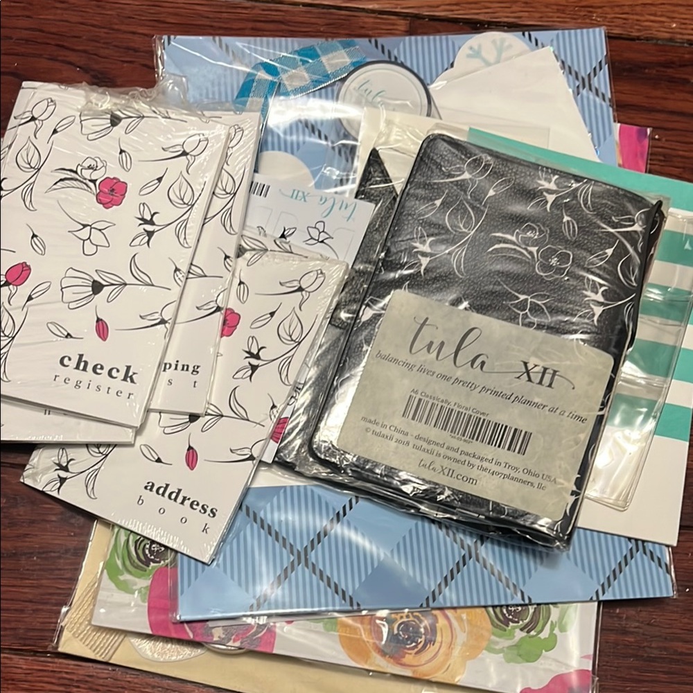 Black and White Floral Planner Set with Stickers and Washi Tape